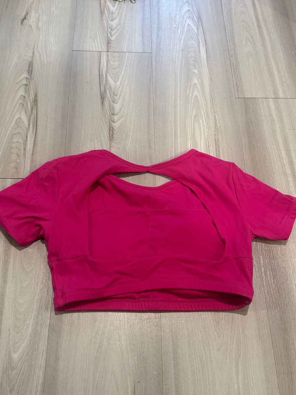 Women’s Hot Pink Cropped Short Sleeve Top - Picture 2 of 3